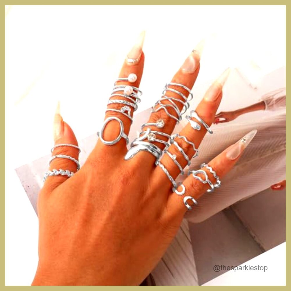 Silver Plated Brass Stackable Knuckle Rings Set W… - image 3